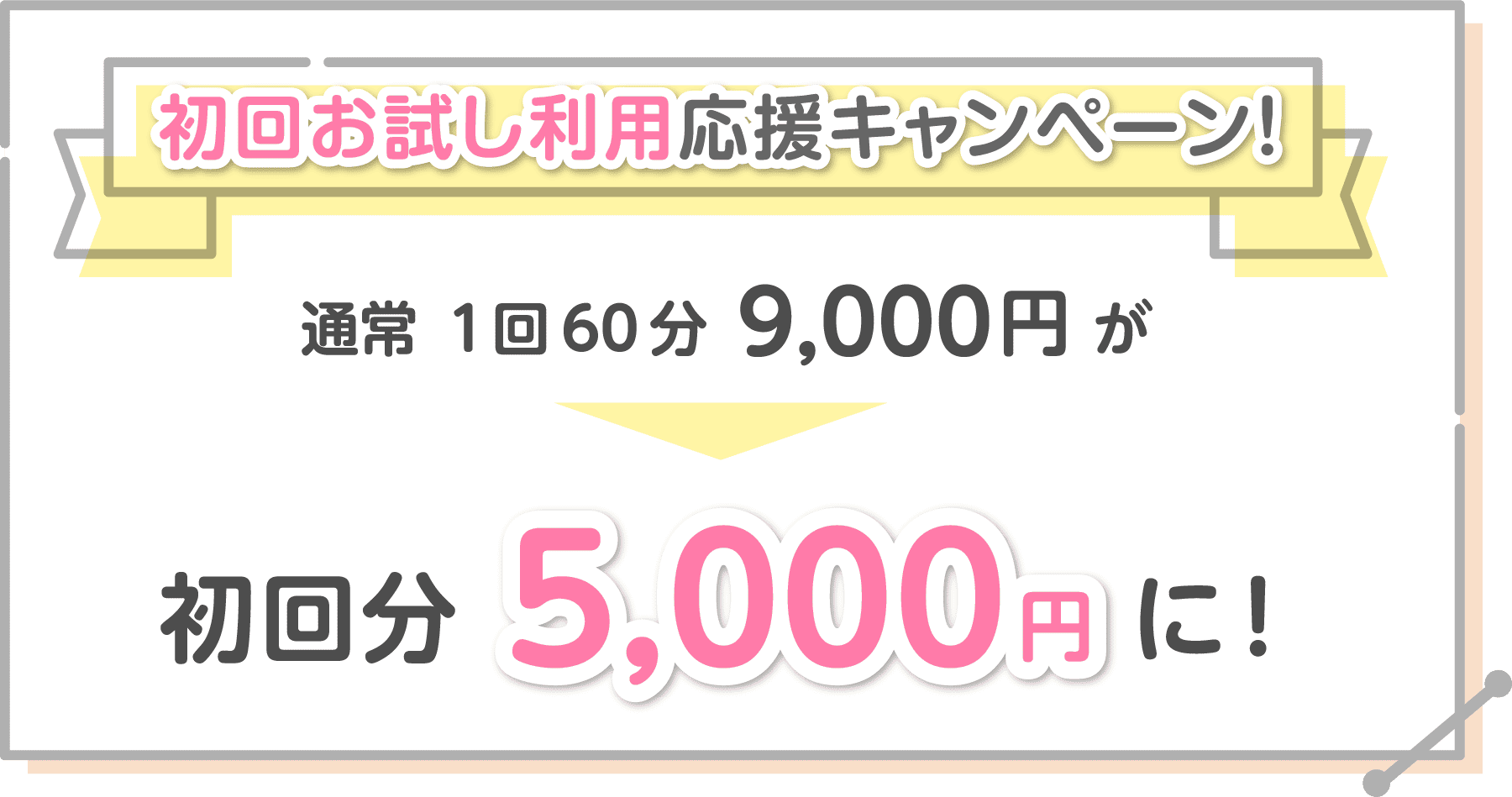 初回お試し利用応援キャンペーン 通常1回60分9000円が初回分5000円に