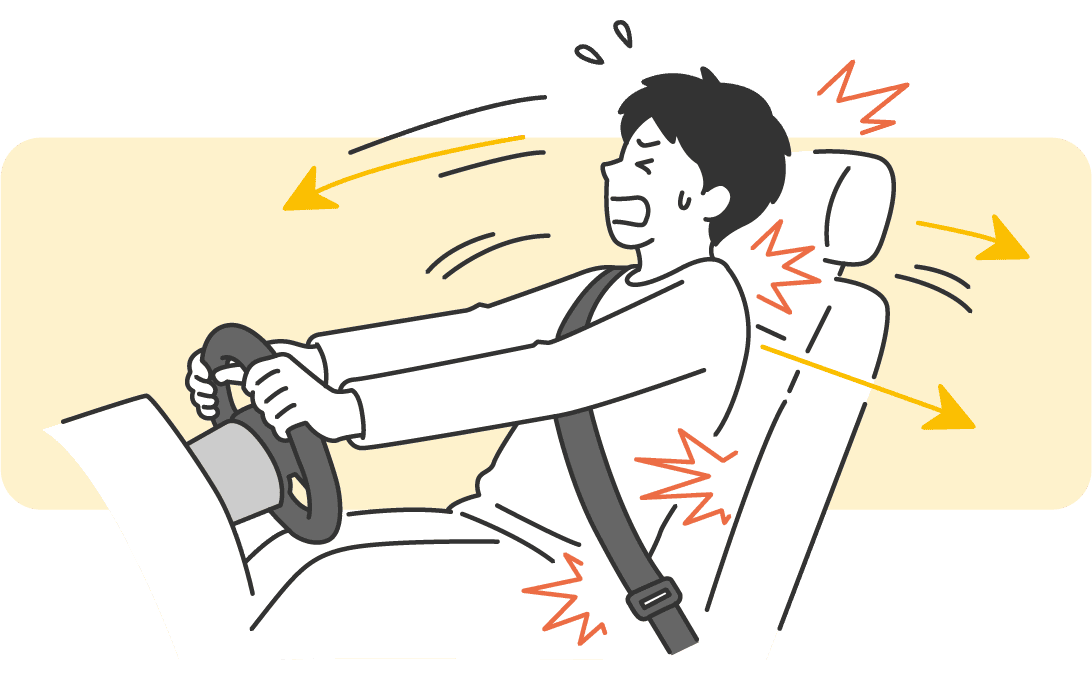 交通事故の衝撃で体が揺さぶられるイラスト
